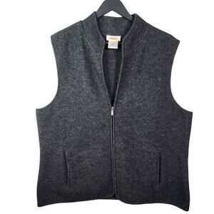 Talbots Zip Front 100% Wool Vest Sz M Charcoal Grey Pockets Classic Vintage